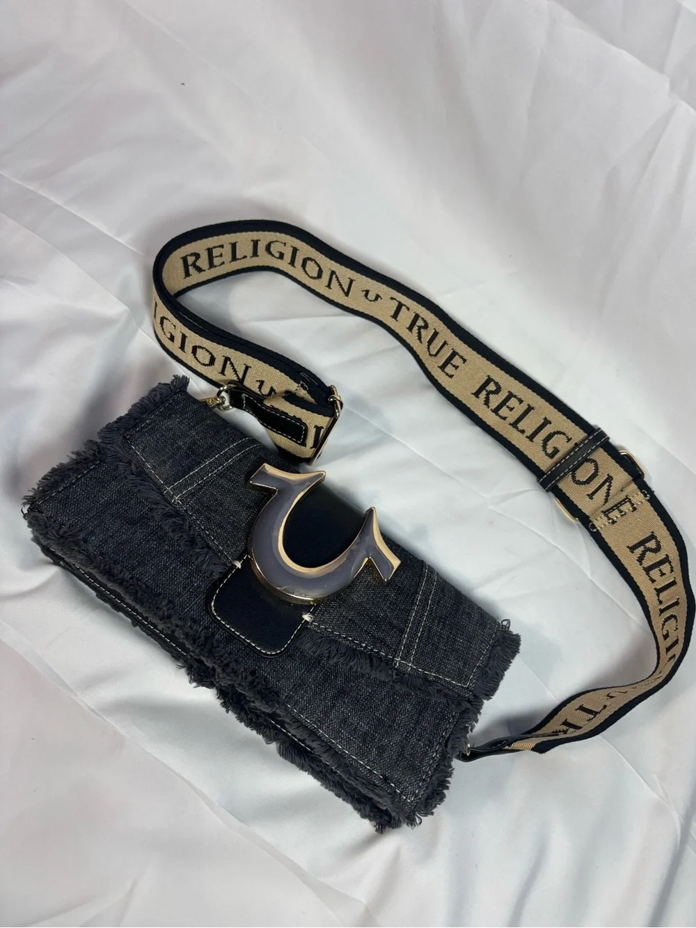 True Religion Denim Horseshoe Crossbody Shoulder Bag – Black